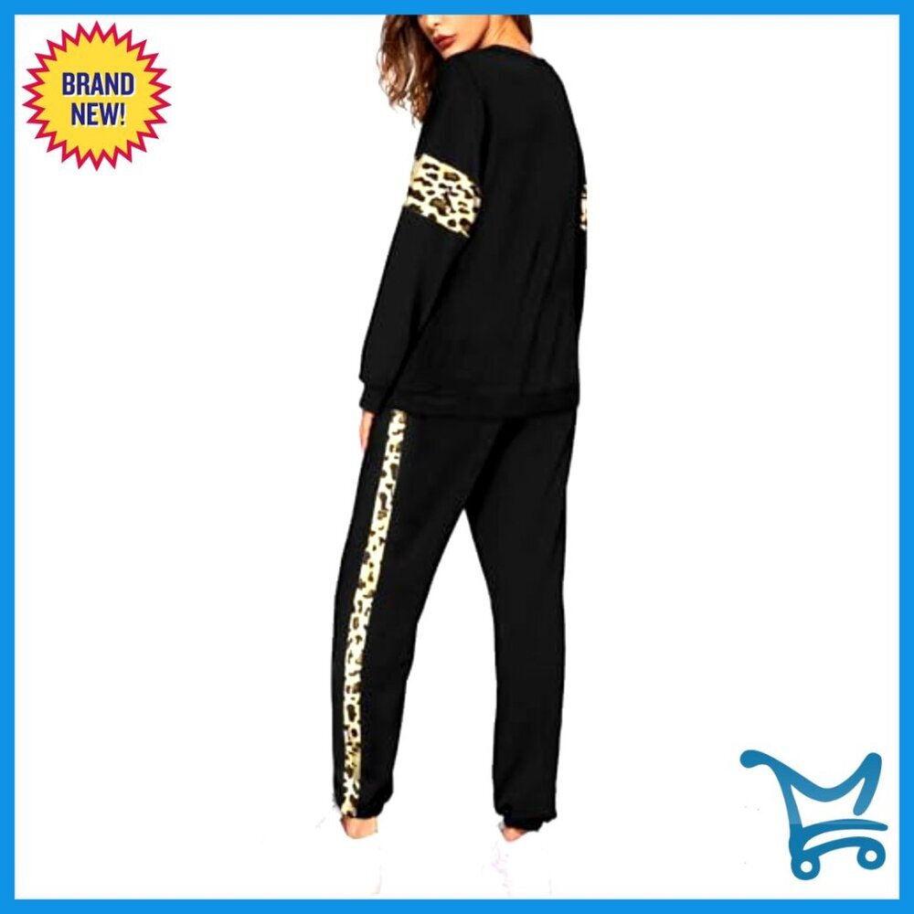 Leopard Print Sweatsuit Set Casual Lounge Wear Y2K Chic Tracksuit with Pockets - Picture 2 of 7